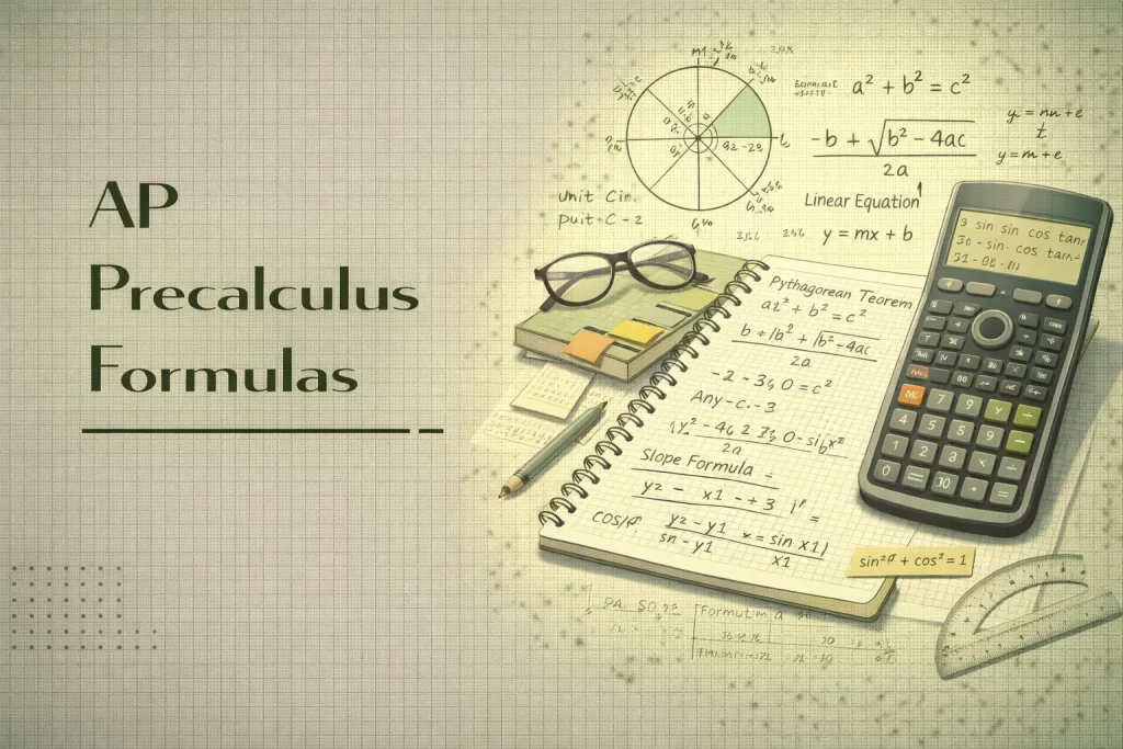 AP precalculus formulas sheet including functions trigonometry logarithms and polynomial formulas