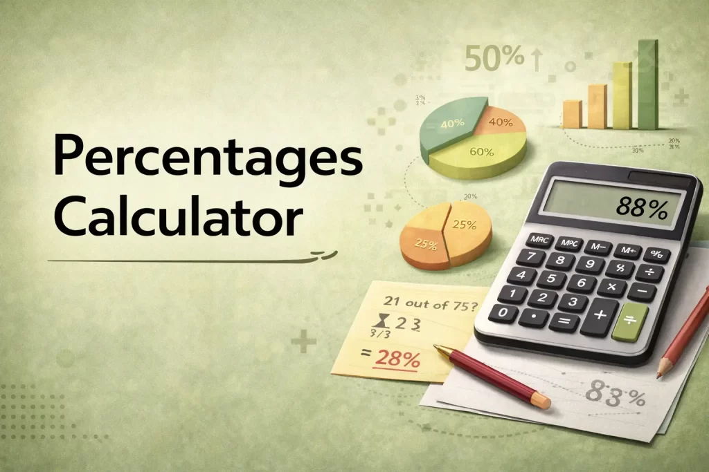 Percentages calculator showing percentage increase decrease and basic percentage calculations online