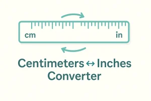 Flat illustration of a teal ruler labelled “cm” and “in” with double-headed arrows, captioned “Centimeters ↔ Inches Converter”