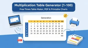 Multiplication Table Generator (1–100) — Free Times Table Maker, PDF & Printable Charts
