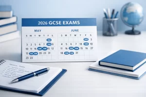 GCSE exam dates 2026 study calendar and exam preparation desk