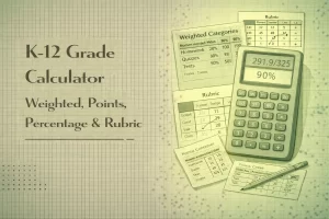 K-12 grade calculator calculating weighted grades points percentage and rubric scores for students