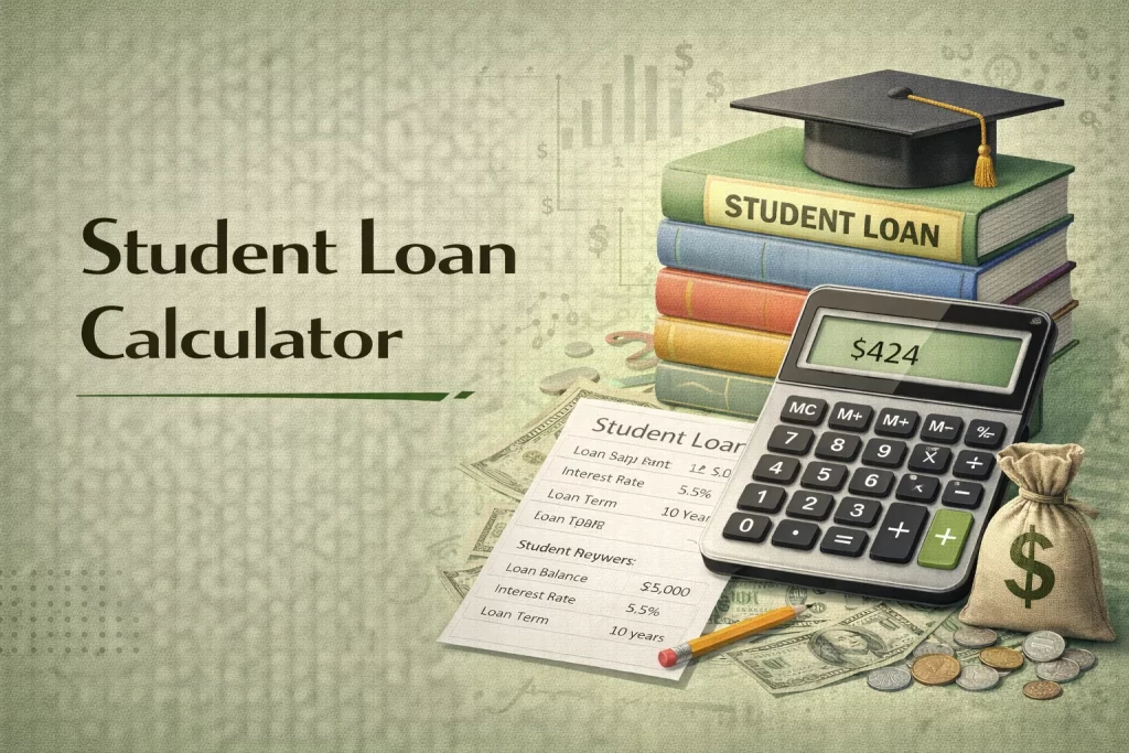 student loan calculator showing monthly payments interest rate and total repayment amount online