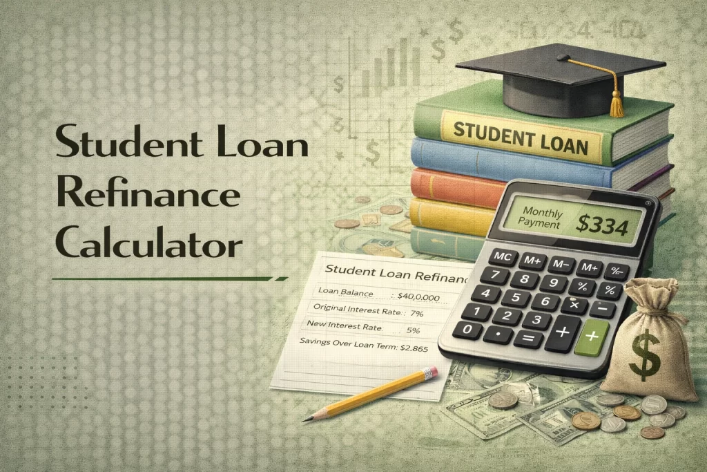 student loan refinance calculator showing reduced interest rate and new monthly payment savings