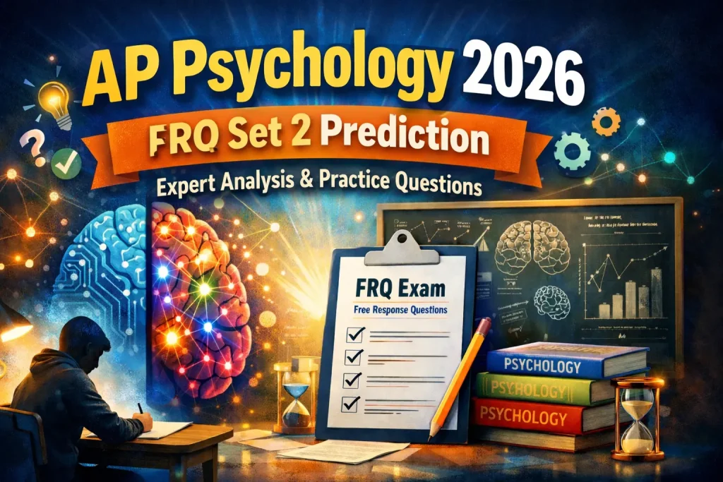 AP Psychology 2026 FRQ Set 2 prediction with expert analysis practice questions featuring brain diagram and psychology study materials