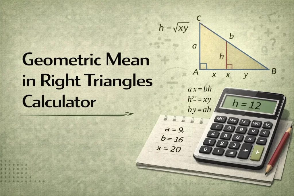 geometric mean right triangle calculator solving altitude and segment relationships using geometric mean theorem