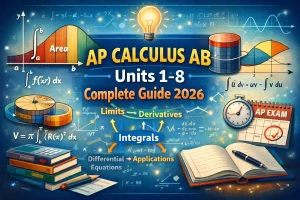 AP Calculus AB complete study guide 2026 Units 1-8 covering limits derivatives integrals and applications with formulas and exam prep strategies