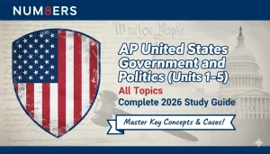 AP United States Government and Politics complete study guide 2026 cover with American flag and US Capitol for Units 1-5 exam prep