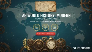 AP World History Modern complete study guide 2026 Units 1-9 with DBQ LEQ MCQ exam prep featuring world map and vintage compass design