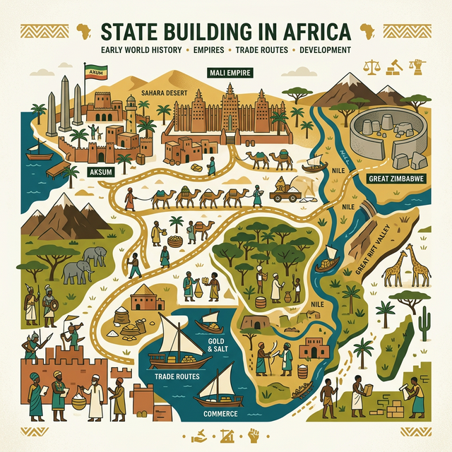 Illustration of historical state building and trade routes in Africa