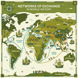 Illustration of Networks of Exchange representing global trade routes
