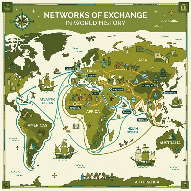 Illustration of Networks of Exchange representing global trade routes