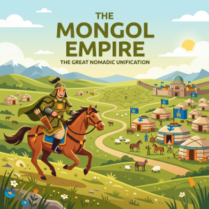 Illustration representing the Mongol Empire and nomadic warriors