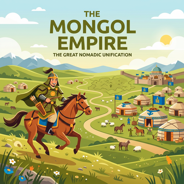 Illustration representing the Mongol Empire and nomadic warriors