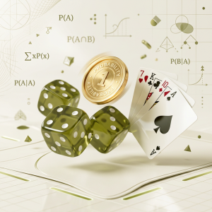 Probability formulas study guide with dice, coins, and probability equation examples