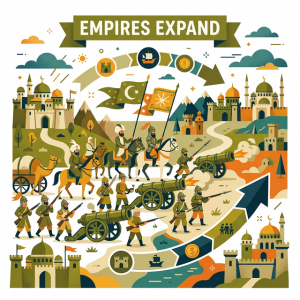 Illustration of imperial expansion with gunpowder weapons and cannons