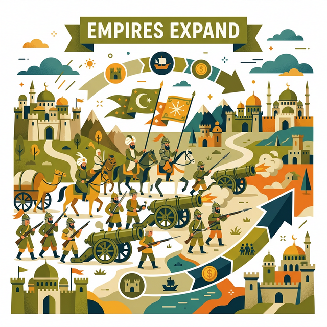 Illustration of imperial expansion with gunpowder weapons and cannons
