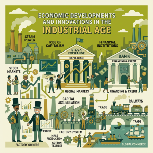 Illustration of stock exchanges, banks, and the rise of capitalism