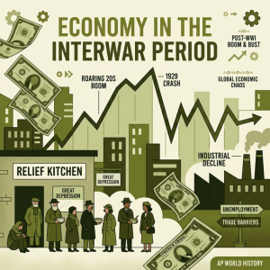 Illustration of a fluctuating stock market chart and bread lines.