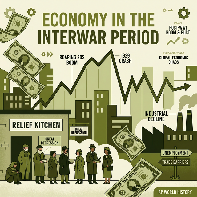 Illustration of a fluctuating stock market chart and bread lines.