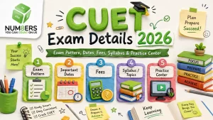 CUET Exam Details 2026 guide showing CUET exam pattern, important dates, fees, syllabus, test practice center, registration and revision checklist.